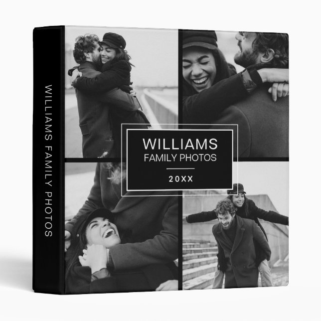 Modern Black Personalized Family Photo Album Binder (Front/Spine)