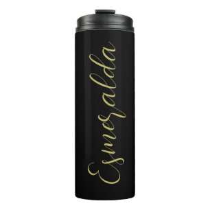 Modern Black Personalized Gold Typography Thermal Tumbler