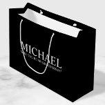 Modern Black Personalized Groomsman Proposal Large Gift Bag<br><div class="desc">Modern Black Personalized Groomsman Proposal Gift Bag
featuring personalized groomsman's name and custom text in white classic serif font style on black background.

Also perfect for bridesmaid,  maid of honour,  flower girl,  best man,  ring bearer and more.</div>