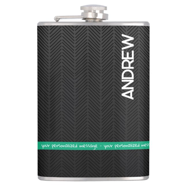 Modern Black Personalized  Hip Flask (Front)