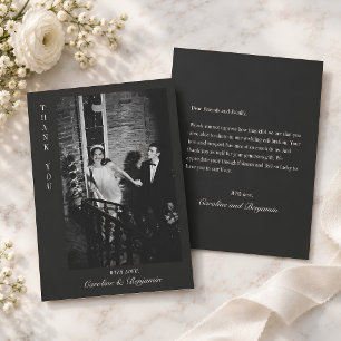 Modern Black Personalized Message Photo Wedding Thank You Card