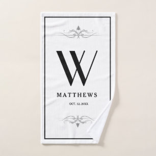 Modern Black Personalized Monogram and Name Hand Towel