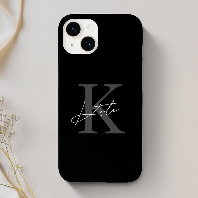 Modern Black Personalized Monogram Name Case-Mate iPhone Case (Creator Uploaded)