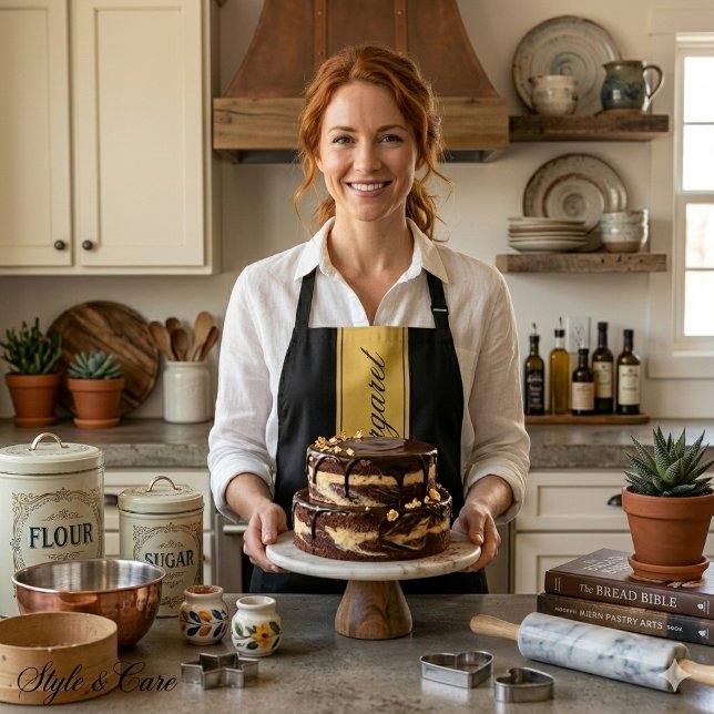 Modern Black Personalized Name Apron Stylish Desig (Modern Black Personalized Name Apron Stylish Design)