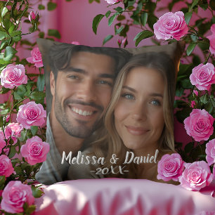 Modern Black Personalized Photo Valentine's Throw Pillow