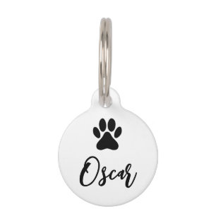 Modern Black Pet Paw Print with Phone Number Pet Tag