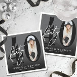 Modern Black Photo 40th Birthday Party Napkin<br><div class="desc">Modern Black and White 40th Birthday Cocktail Napkin. Celebrate forty years in style with this bold and modern napkin design featuring a large black “40” that takes up most of the space. A handwritten script-style “Forty” is layered across the “4” for a sleek, contemporary look, while the “0” is designed...</div>