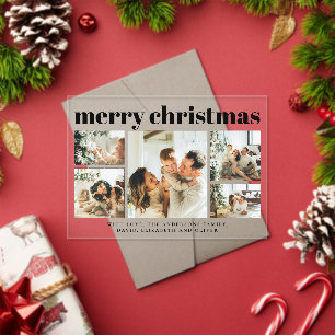 Modern Black Photo Collage Christmas Holiday Card Acrylic Invitations