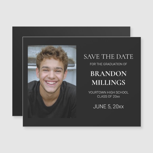 Modern Black Photo Graduation Save Date (Front/Back)