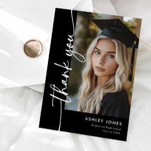 Modern Black Photo Graduation Thank You Card