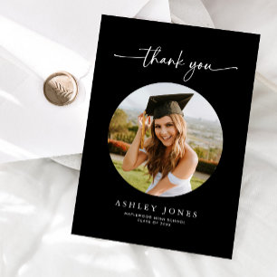Modern Black Photo Graduation Thank You Card