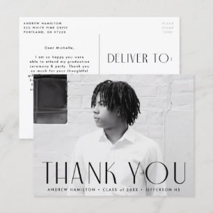 Modern Black Photo Graduation Thank You Postcard