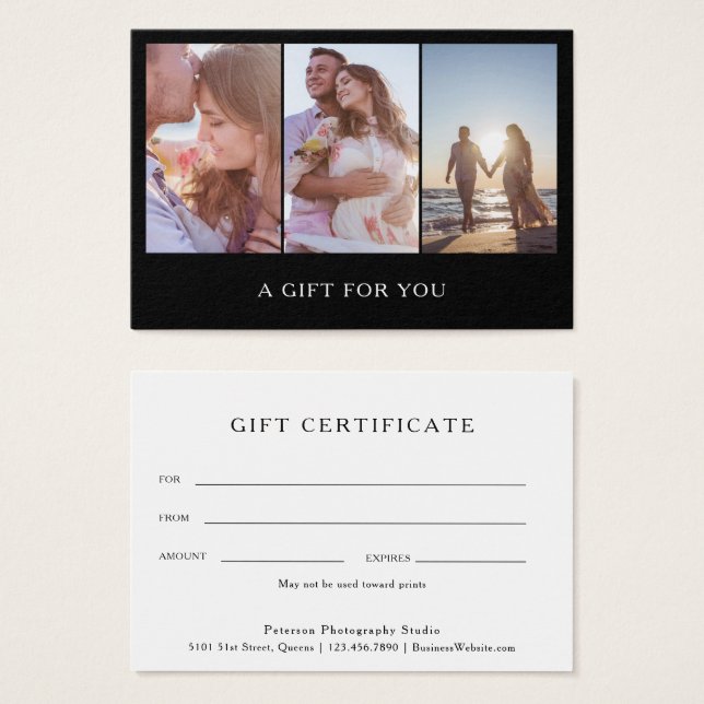 Modern Black Photo Photography Gift Certificate (Front & Back)