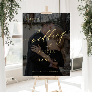 Modern black photo script wedding welcome sign