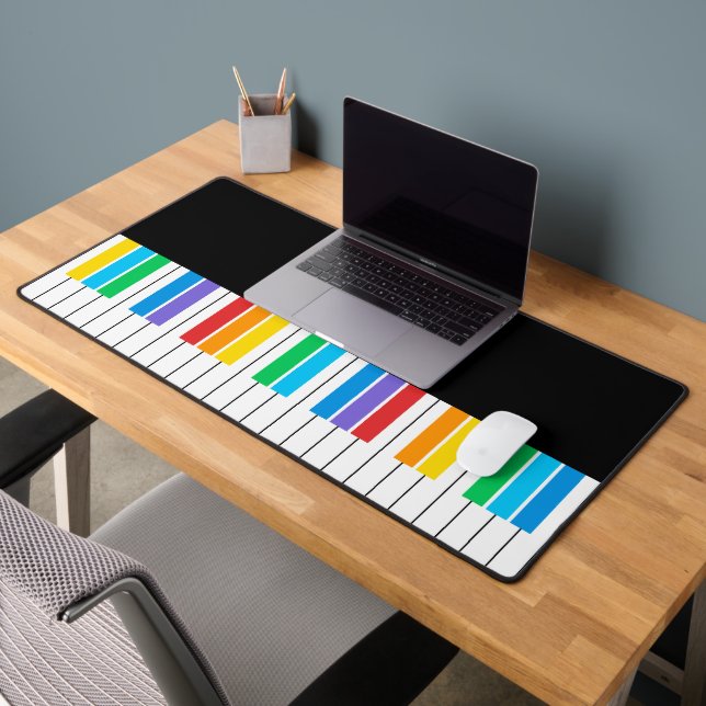 Modern Black Piano Colourful Keyboard Personalized Desk Mat (Office 2)