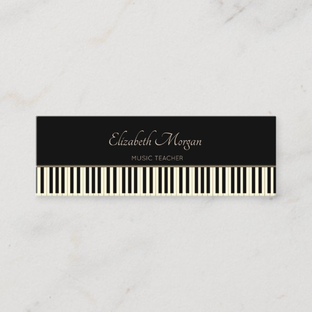 Modern, Black ,Piano Keys, Music Teacher Mini Business Card (Front)