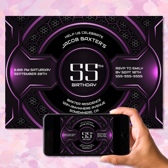 Modern Black Pink 55th Birthday Party Invitation (Creator Uploaded)