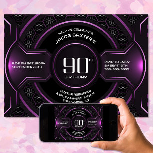 Modern Black Pink 90th Birthday Party Invitation