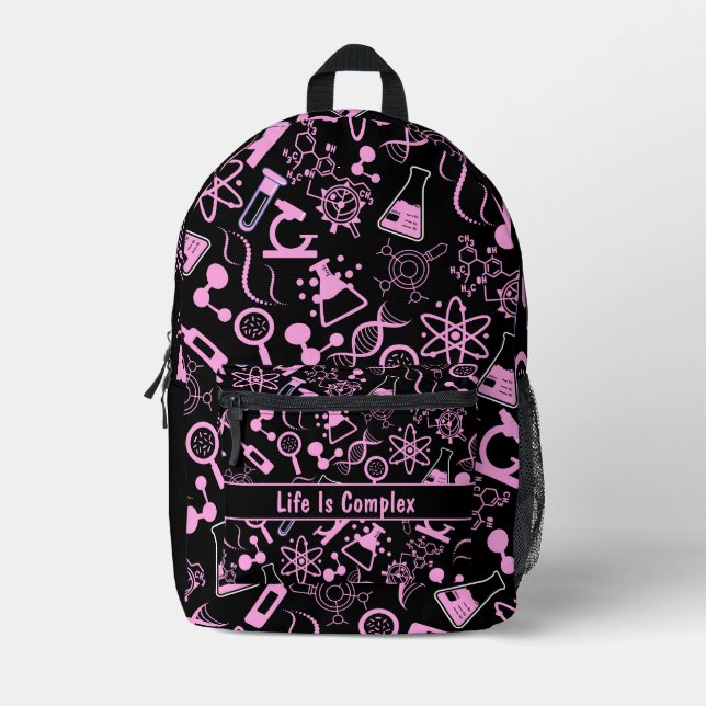 modern black pink biochemistry life is complex  printed backpack (Front)