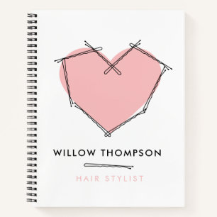 Modern Black Pink Bobby Pins Hair Stylist Branding Notebook