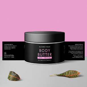 Modern Black & Pink Body Butter Cosmetic Jar Label