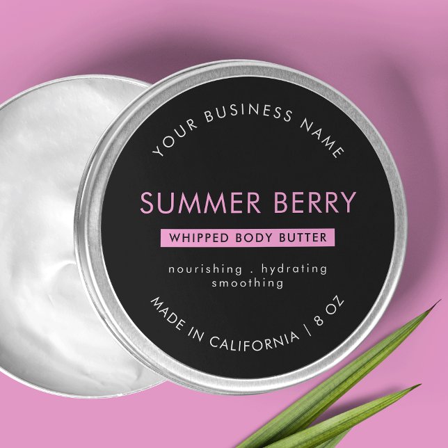 Modern Black & Pink Body Butter Cosmetic Jar Lid Classic Round Sticker (Modern Black & Pink Body Butter Cosmetic Jar Lid Classic Round Sticker)