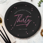 Modern Black Pink Calligraphy 30th Birthday Paper Plate<br><div class="desc">Modern Black Pink Calligraphy 30th Birthday Paper Plates features a fun scattering of pink faux foil confetti and modern calligraphy.</div>