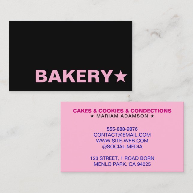 Modern Black & Pink Colour | Customizable Bakery Business Card (Front/Back)
