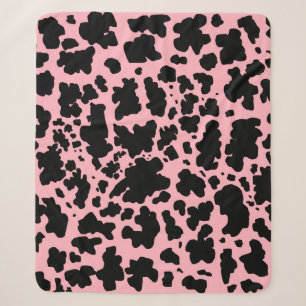 Modern Black Pink Cow Skin Texture Animal Print  Sherpa Blanket