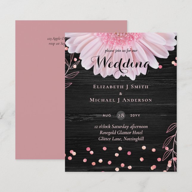 Modern Black Pink Daisy Wedding (Front/Back)