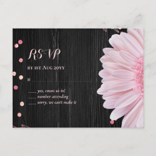 Modern Black Pink Daisy Wedding Postcard