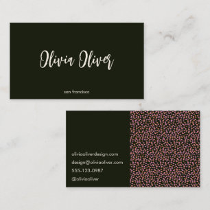 Modern Black Pink Dots Script Calligraphy Chic Business Card
