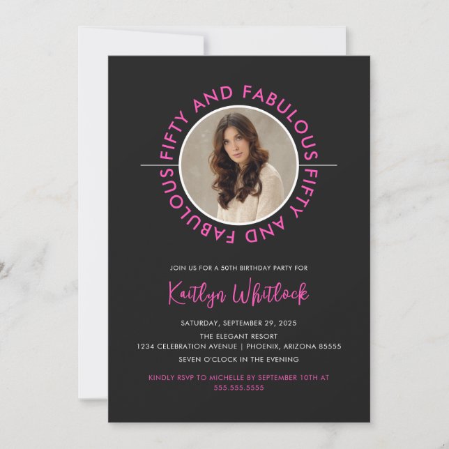 Modern Black Pink Fifty and Fabulous Birthday Invitation (Front)