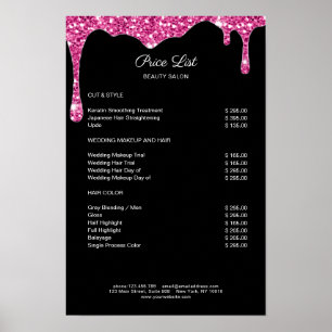 Modern Black-Pink Glitter Price List Poster