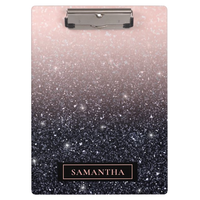 Modern Black & Pink Glitter Sparkles Name Clipboard (Front)