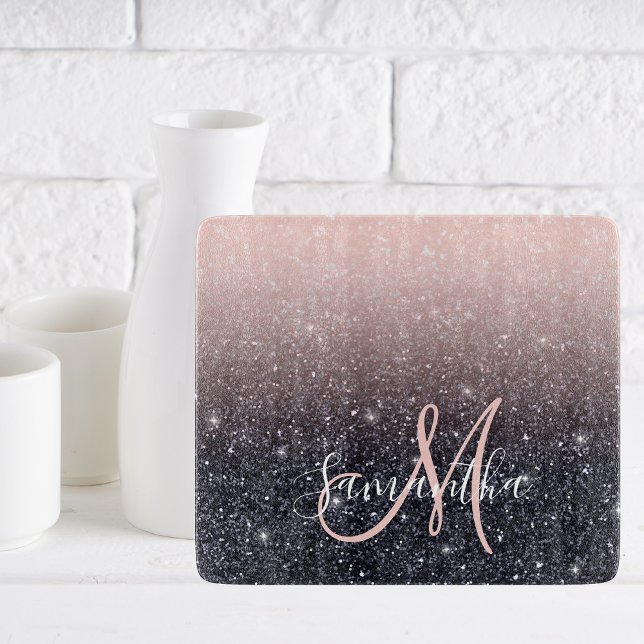 Modern Black & Pink Glitter Sparkles Name  Cutting Board (Creator Uploaded)