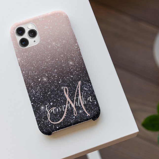 Modern Black & Pink Glitter Sparkles Name  iPhone Case (Creator Uploaded)
