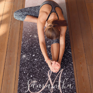 Modern Black & Pink Glitter Sparkles Name Yoga Mat