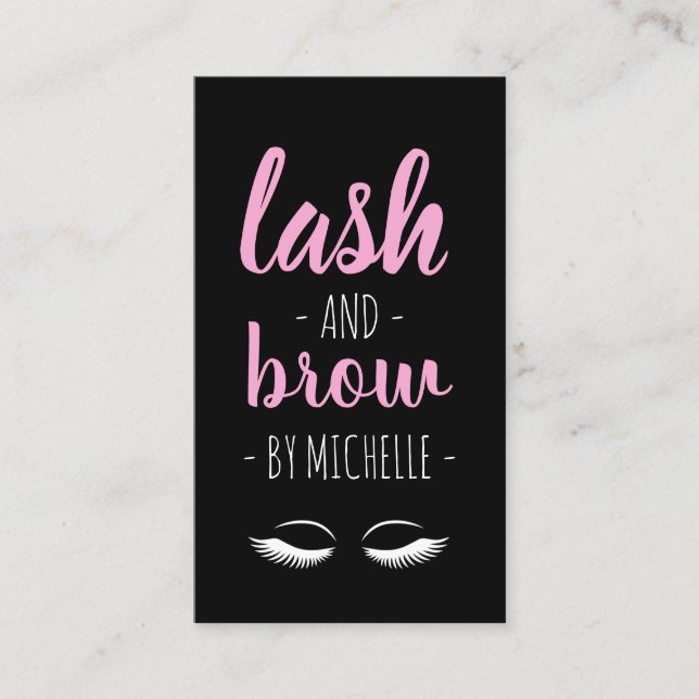 Modern black & pink lash and brow business card (Front)