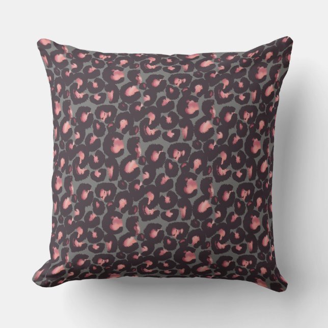 Modern Black Pink Leopard Animal Print Throw Pillow (Front)