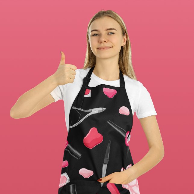 Modern Black & Pink Manicure Nail Art Salon  Apron (Creator Uploaded)