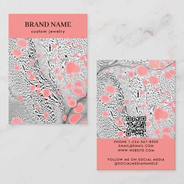 Modern Black Pink Marble Jewelry Display Card (Front/Back)