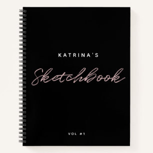 Modern Black Pink Minimalist Script Sketchbook Notebook