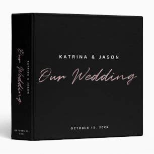 Modern Black Pink Minimalist Script Wedding Album Binder