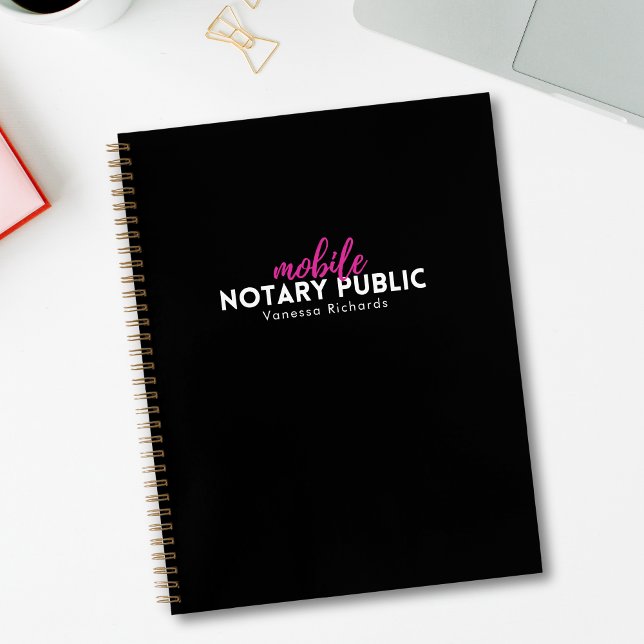 Modern Black Pink Mobile Notary Public Add Name Notebook (Creator Uploaded)