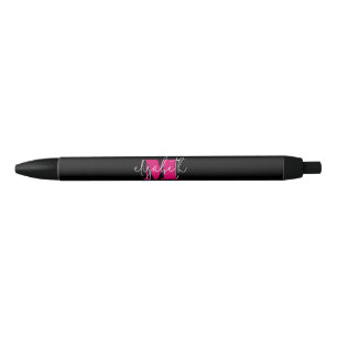 Modern Black Pink Monogram Script Name Ink Pen