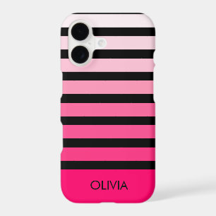 Modern Black Pink Ombre Striped Personalized Name
