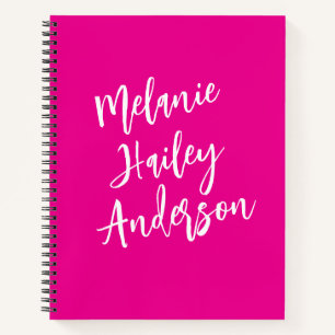 Modern Black Pink Personalized Monogram Name  Notebook
