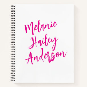 Modern Black Pink Personalized Monogram Name Notebook