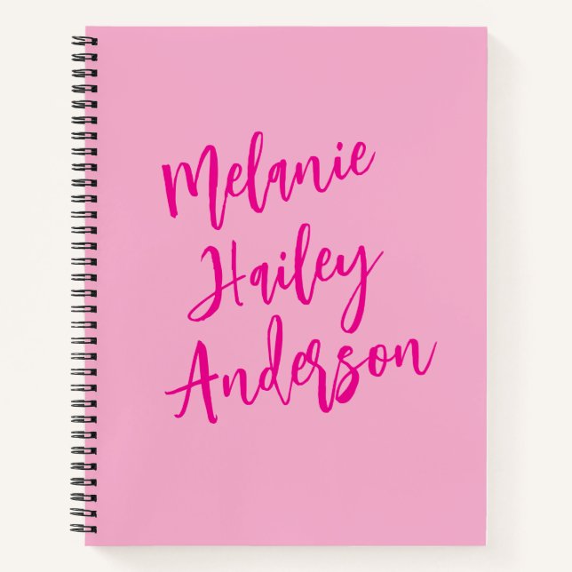 Modern Black Pink Personalized Monogram Name  Notebook (Front)
